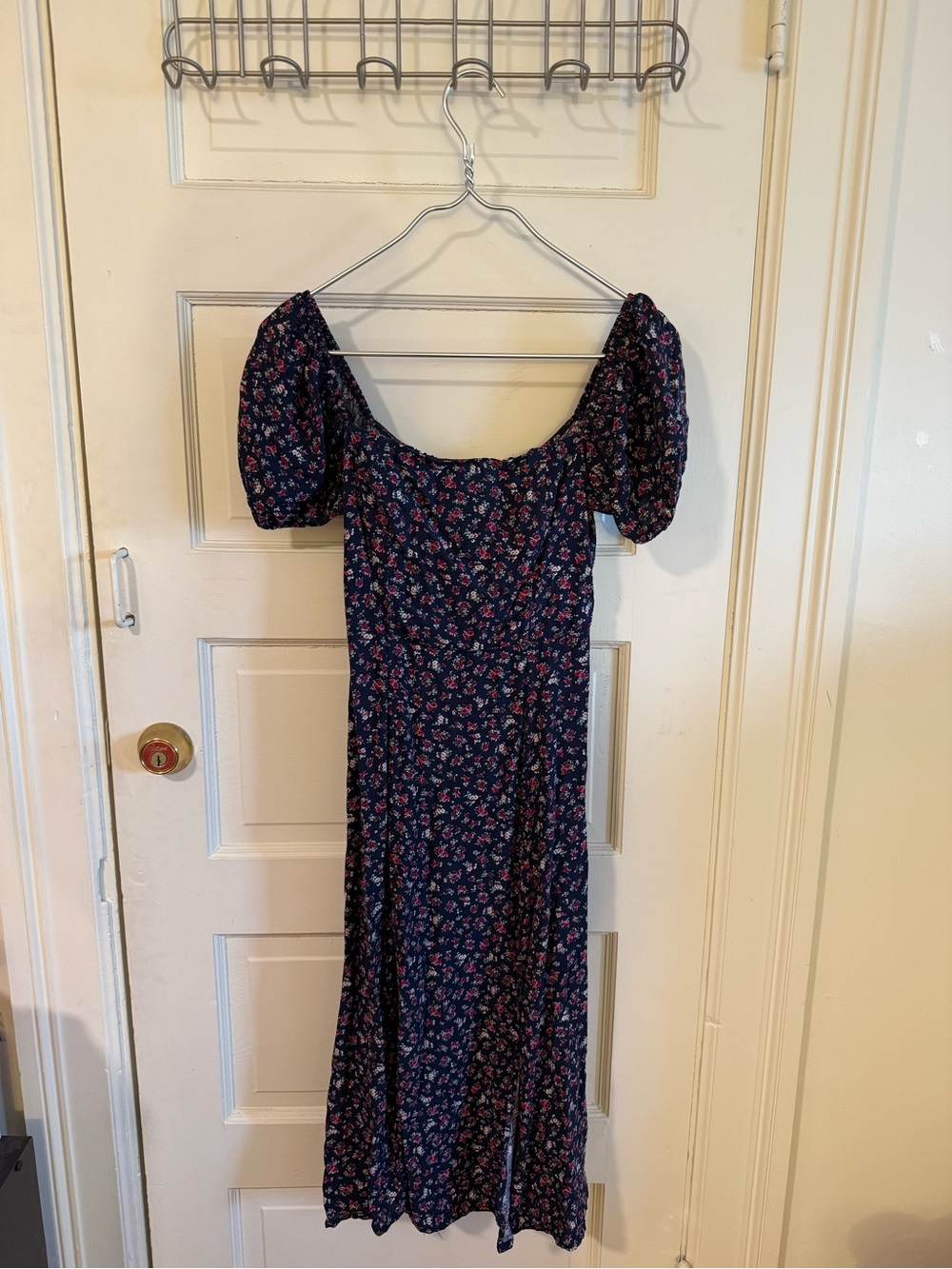 Blue Rain Navy Floral Square-Neck Puff Sleeve Midi Dress